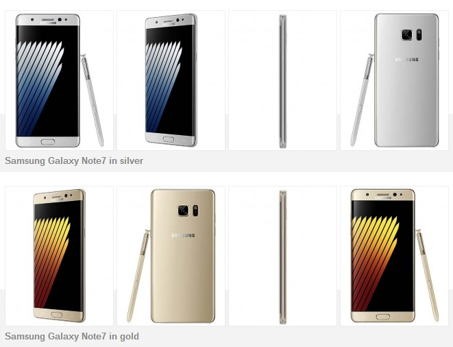 Samsung Galaxy Note 7 Gold and Silver