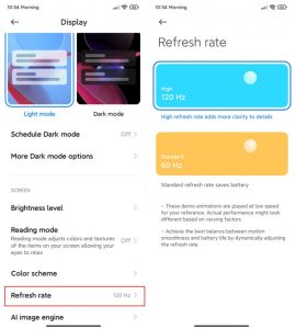 Refresh Rate of Display in Xiaomi
