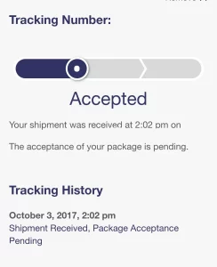 shipment received, package acceptance pending